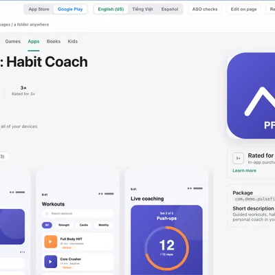 App Preview — store listing for App Store and Google Play, side by side