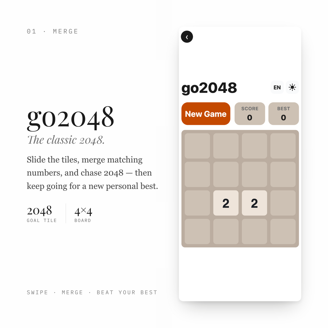 go2048 — the classic 2048: slide and merge to reach 2048